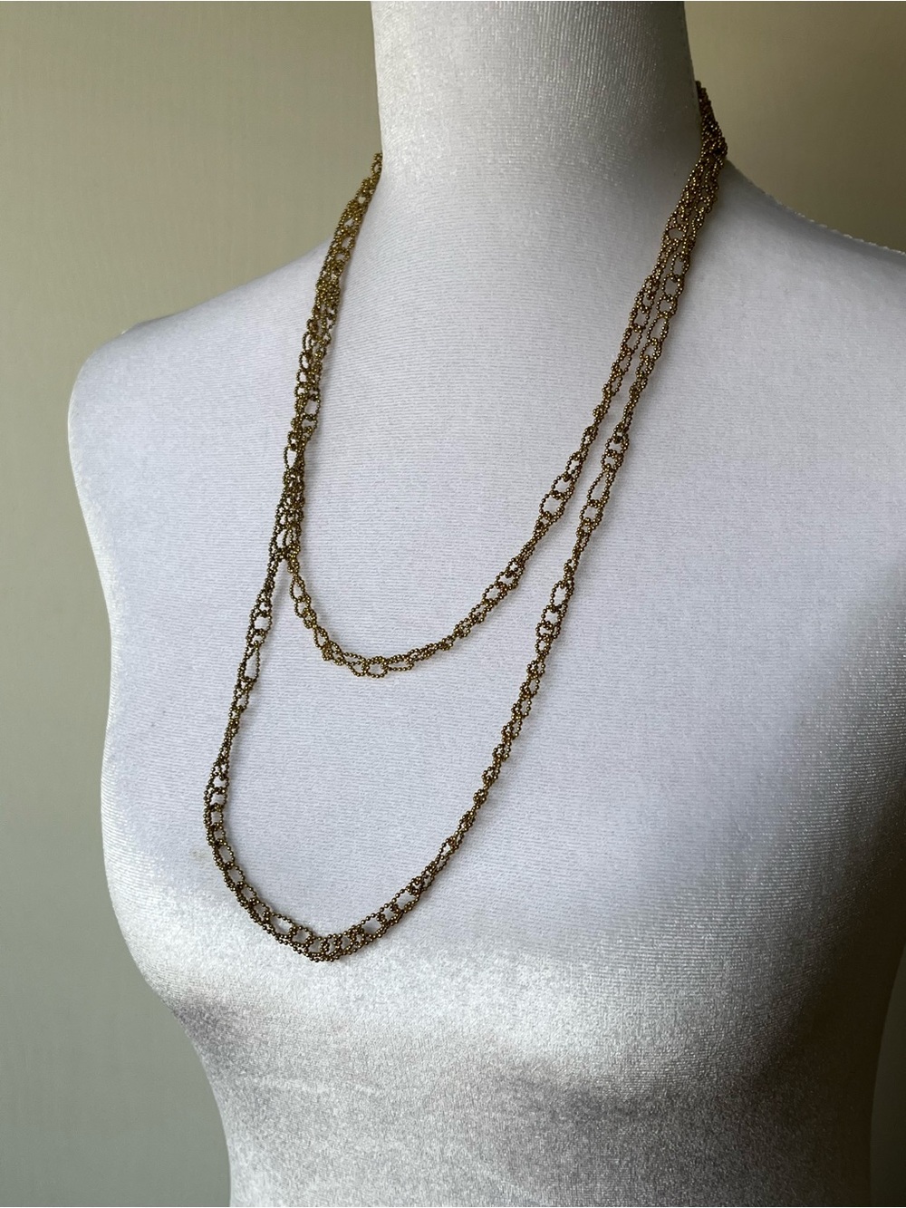 1937 Brass tone Long Dot Chain Necklace Simple 48” Layering